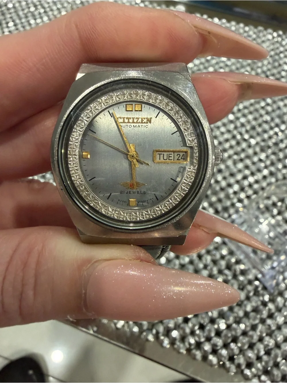 Citizen Silver Case Gray Dial Automatic Watch with Gold Accents